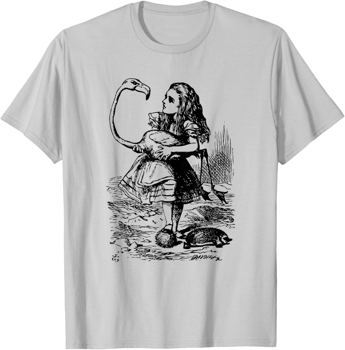 Big Texas Alice in Wonderland Alice Flamingo Croquet T-Shirt - T-Shirt | Ash