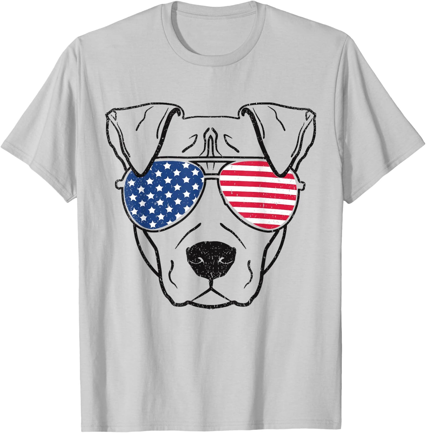 Dog Pit bull US Flag Sunglasses Graphic T Shirt T-Shirt - T-Shirt | Ash