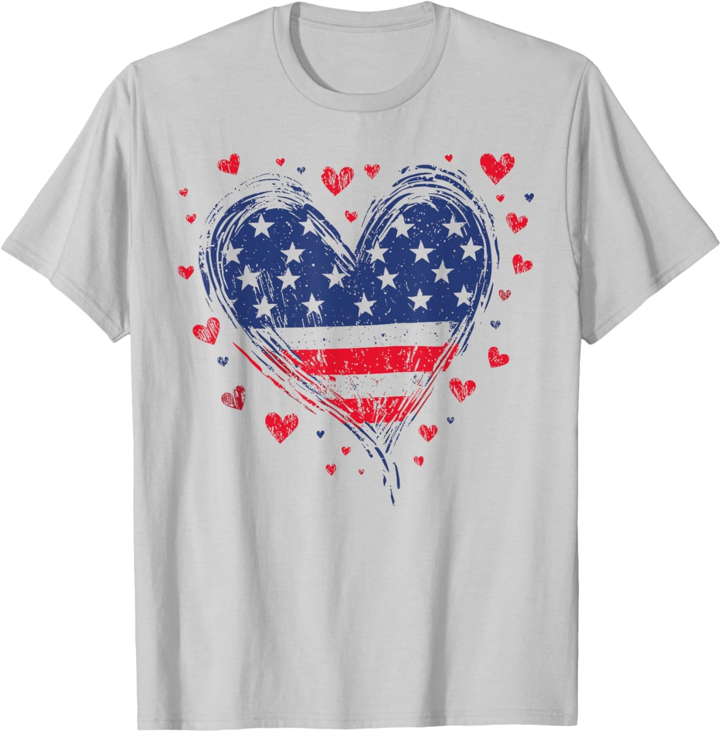 Cute American Flag Heart USA Patriotic 4th of July T-Shirt - T-Shirt | Ash