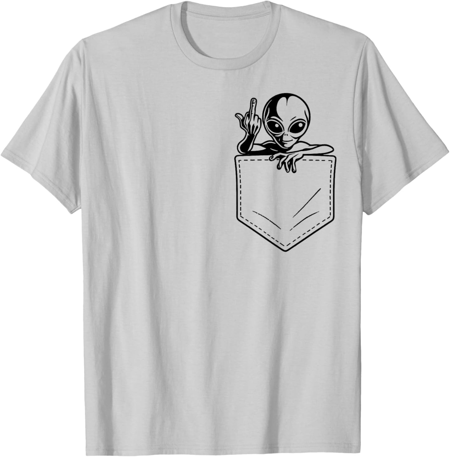 Funny Alien Middle Finger Pocket Adult Humor UFO Meme T-Shirt - T-Shirt | Ash