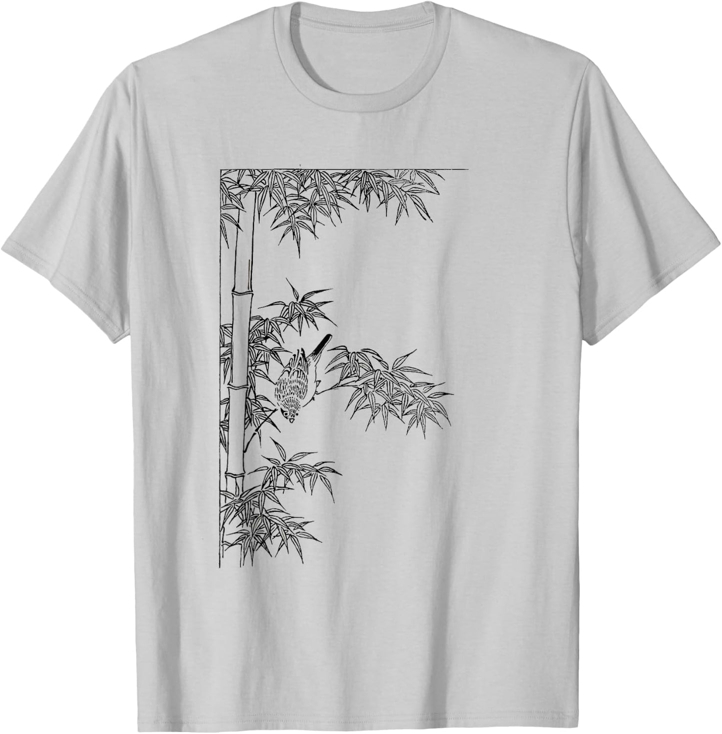Picture of bamboo - bamboo plant with a bird T-Shirt - T-Shirt | Ash