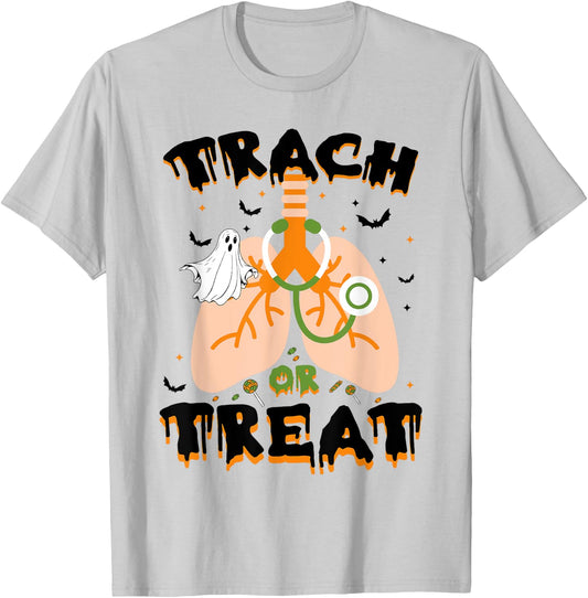 Trach or Treat Respiratory Therapist Halloween Nurse ICU RN T-Shirt - T-Shirt | Ash