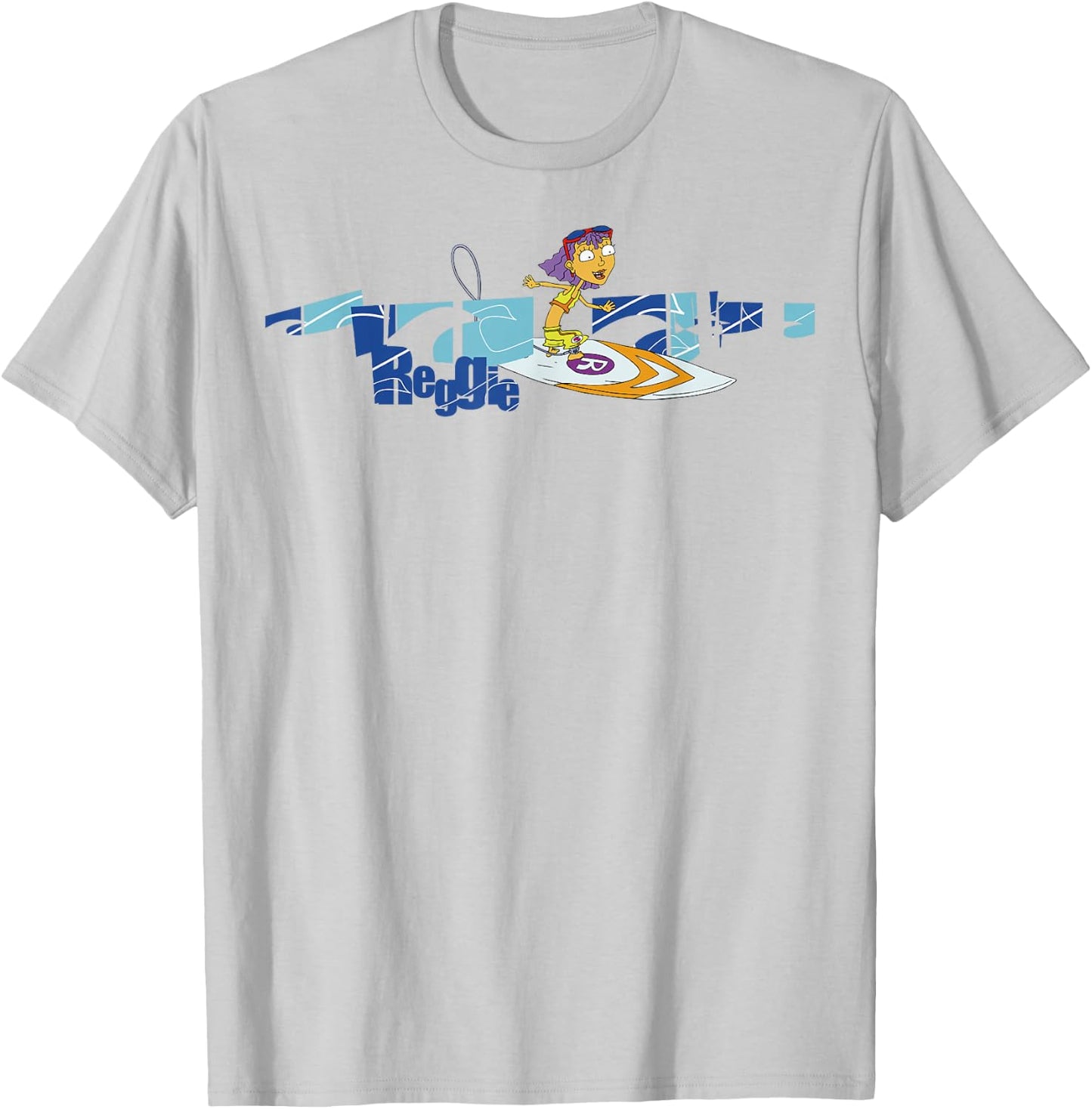 Rocket Power Reggie Surfing Portrait Broken Logo T-Shirt - T-Shirt | Ash