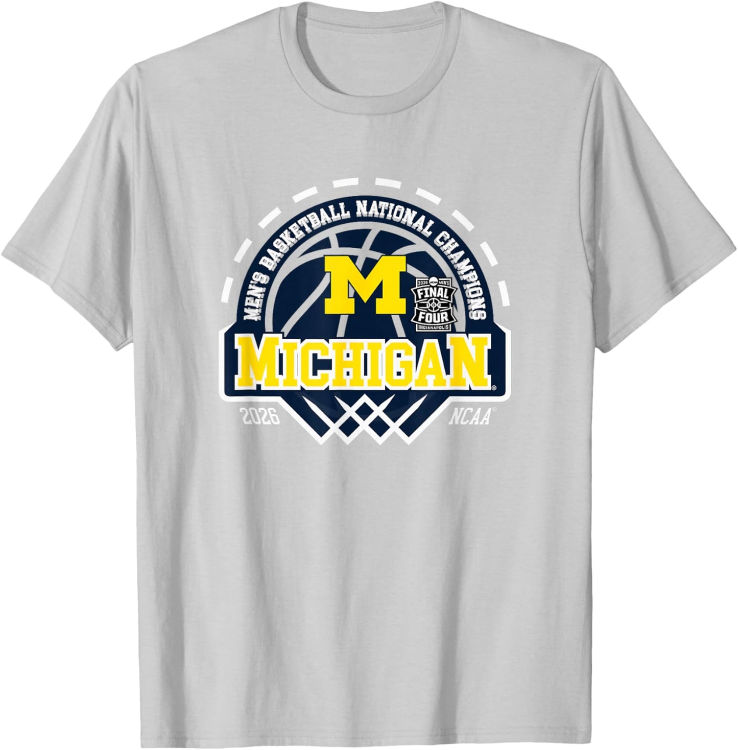 Michigan Wolverines National Champs 2026 Men Basketball Gray T-Shirt - T-Shirt | Ash