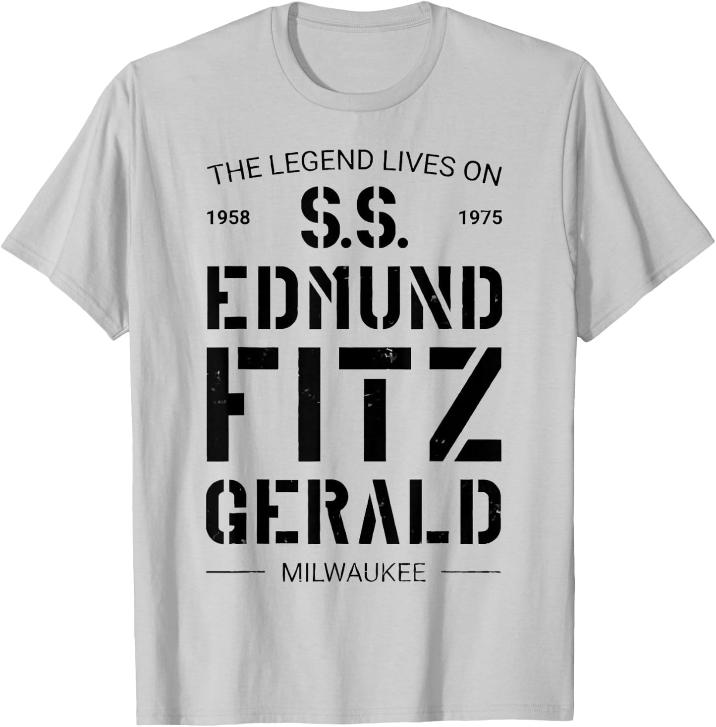 S.S. Edmund Fitzgerald Adult Classic Grey , Small, Short Sleeve, Round Collar, Polyester 100% T-Shirt - T-Shirt | Ash