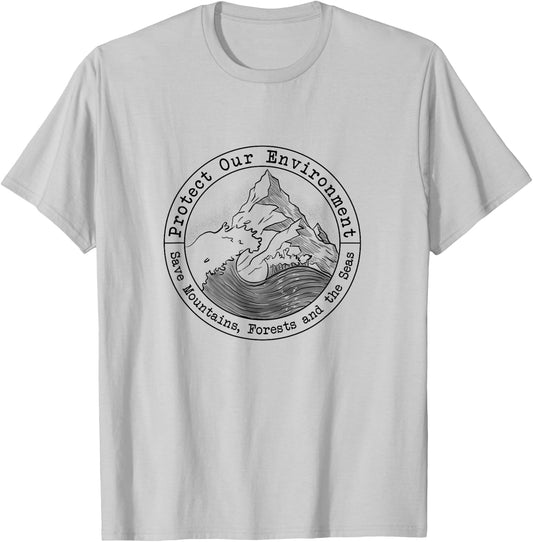 Save the Oceans Forests Seas Drawing T Shirt Nature Lovers T-Shirt - T-Shirt | Ash