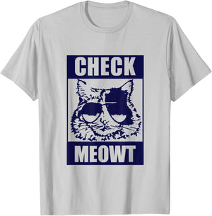 CAT Funny Cat "CHECK MEOWT" T-Shirt - T-Shirt | Ash