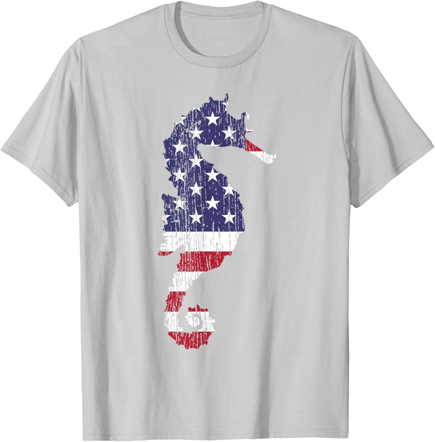 Seahorse USA Flag Vintage Gift Patriotic T-Shirt - T-Shirt | Ash