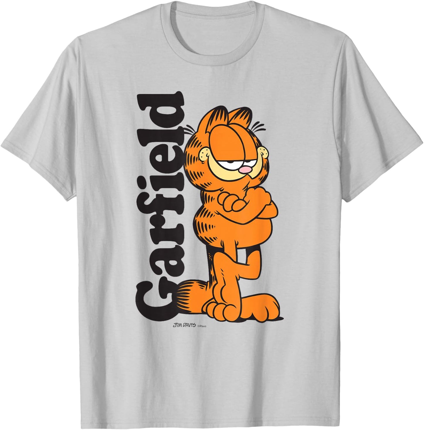 Garfield Leaning Against Logo Cartoon Cat T-Shirt - T-Shirt | Ash