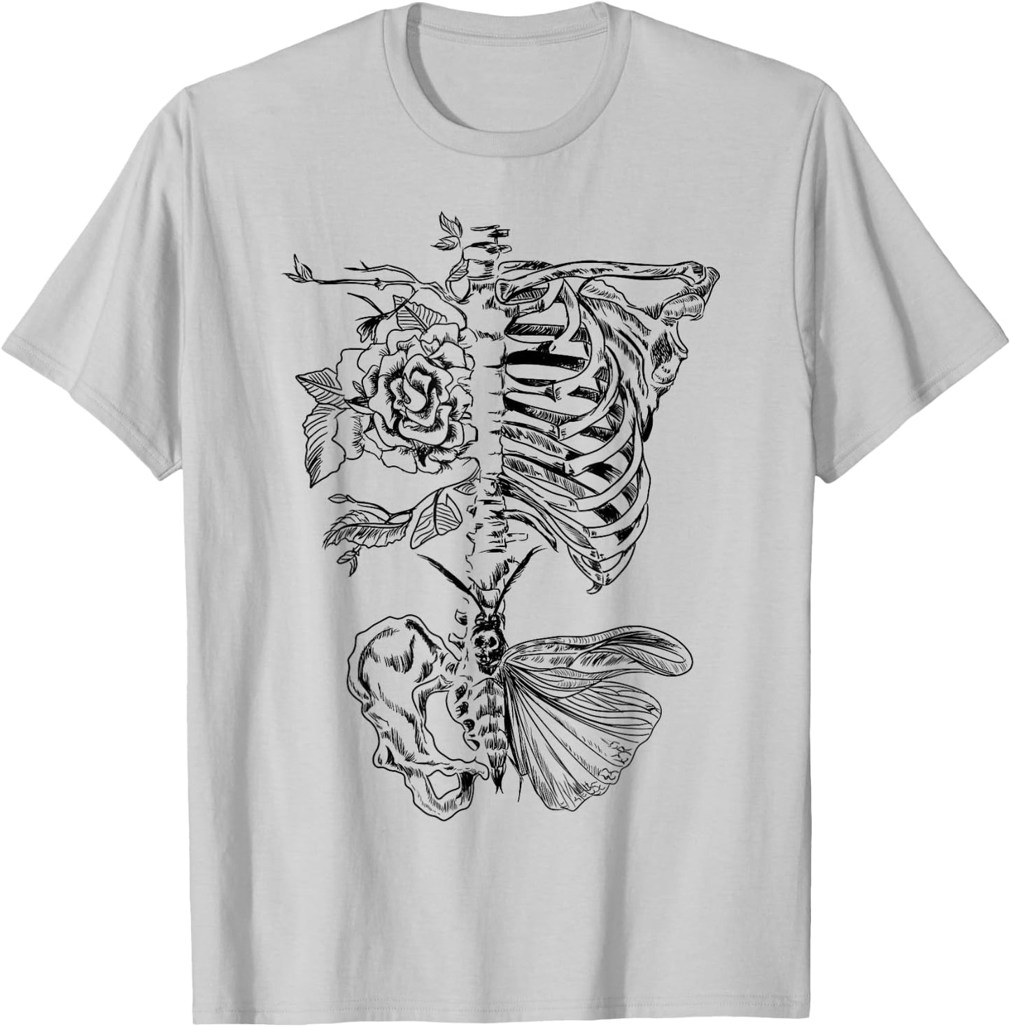 Ribcage Rose Butterfly Skeleton Tattoo Artist Shirt T-Shirt - T-Shirt | Ash