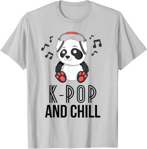 K-Pop And Chill Panda KPop Quote Kawaii T-Shirt - T-Shirt | Ash