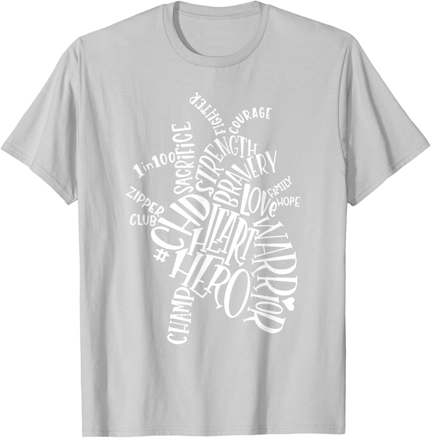 CHD Heart Warrior Typography Graphic T-Shirt - T-Shirt | Ash