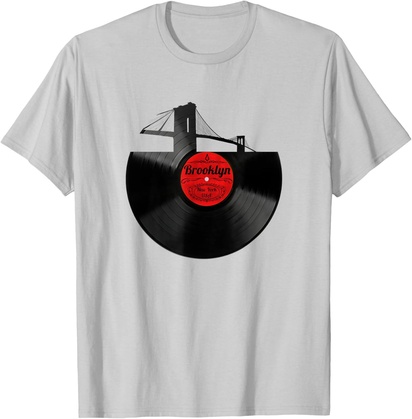 Brooklyn Bridge Shirt New York NYC Vinyl Record Shirt T-Shirt - T-Shirt | Ash