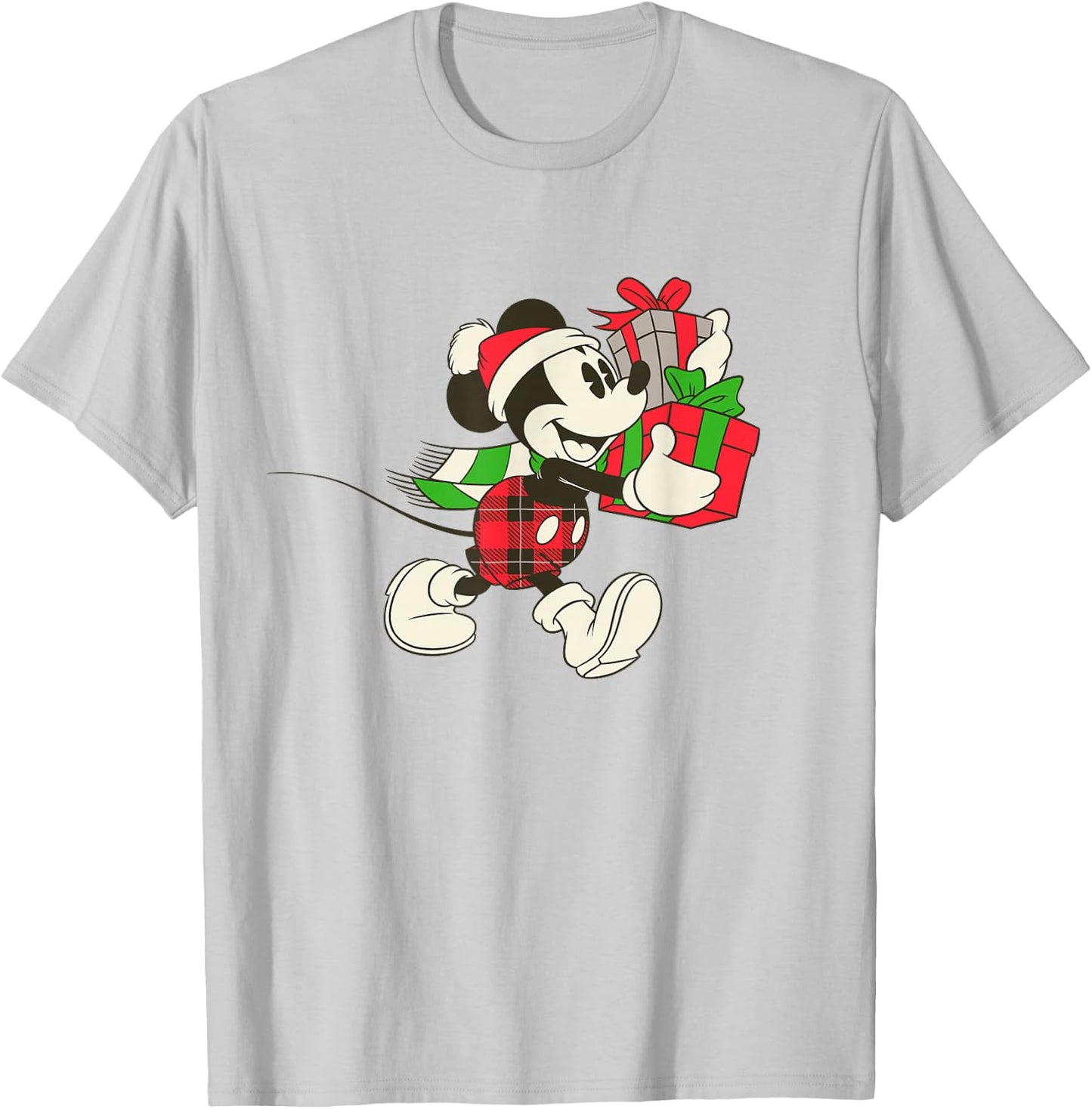 Disney Vintage Mickey Mouse Santa Hat Holiday Gifts T-Shirt - T-Shirt | Ash