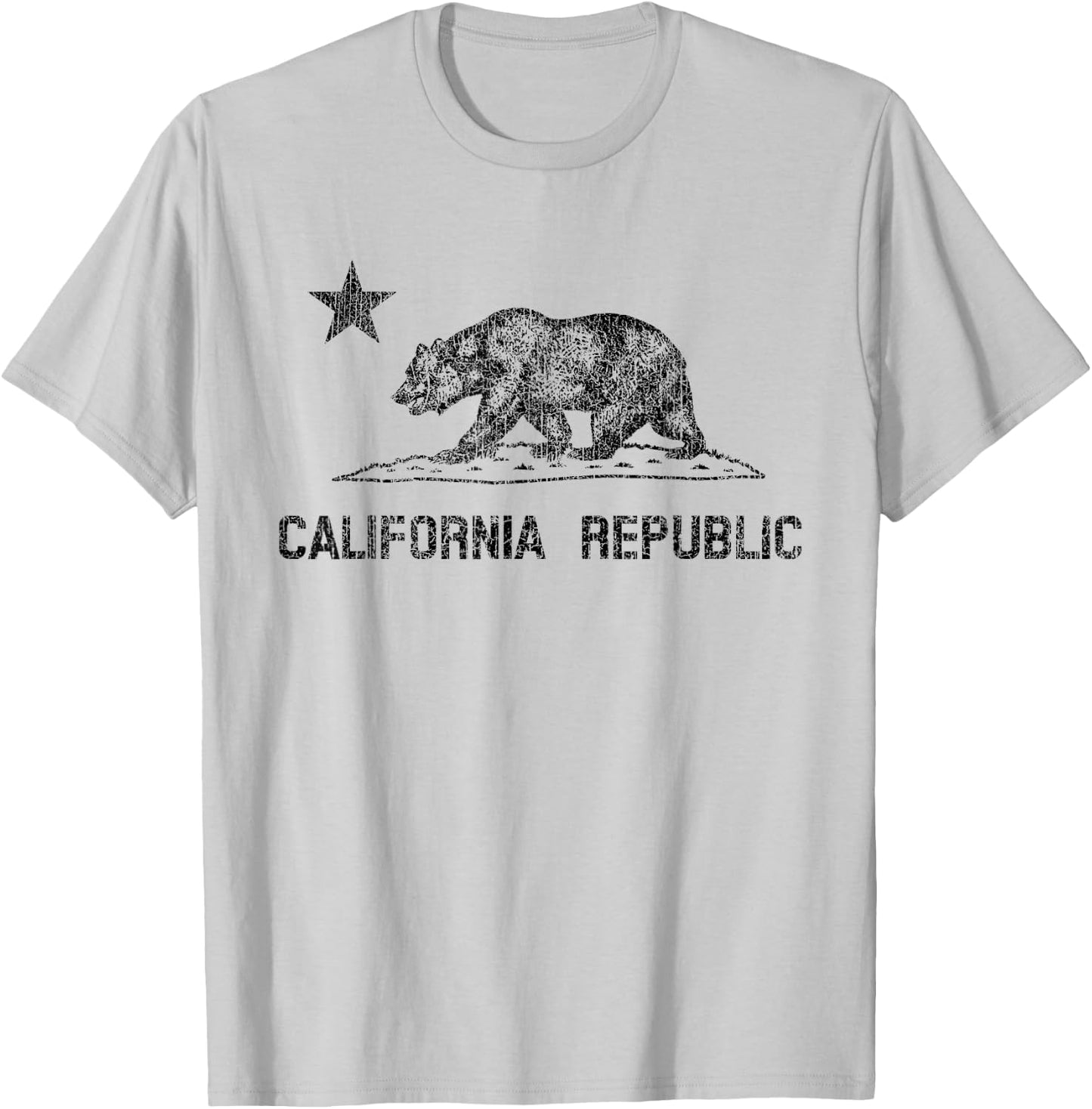 California Republic Flag Distressed Bear T-Shirt - T-Shirt | Ash