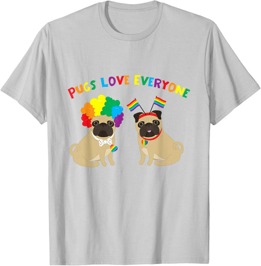 Pugs Love Everyone Gay Pride T-Shirt - T-Shirt | Ash