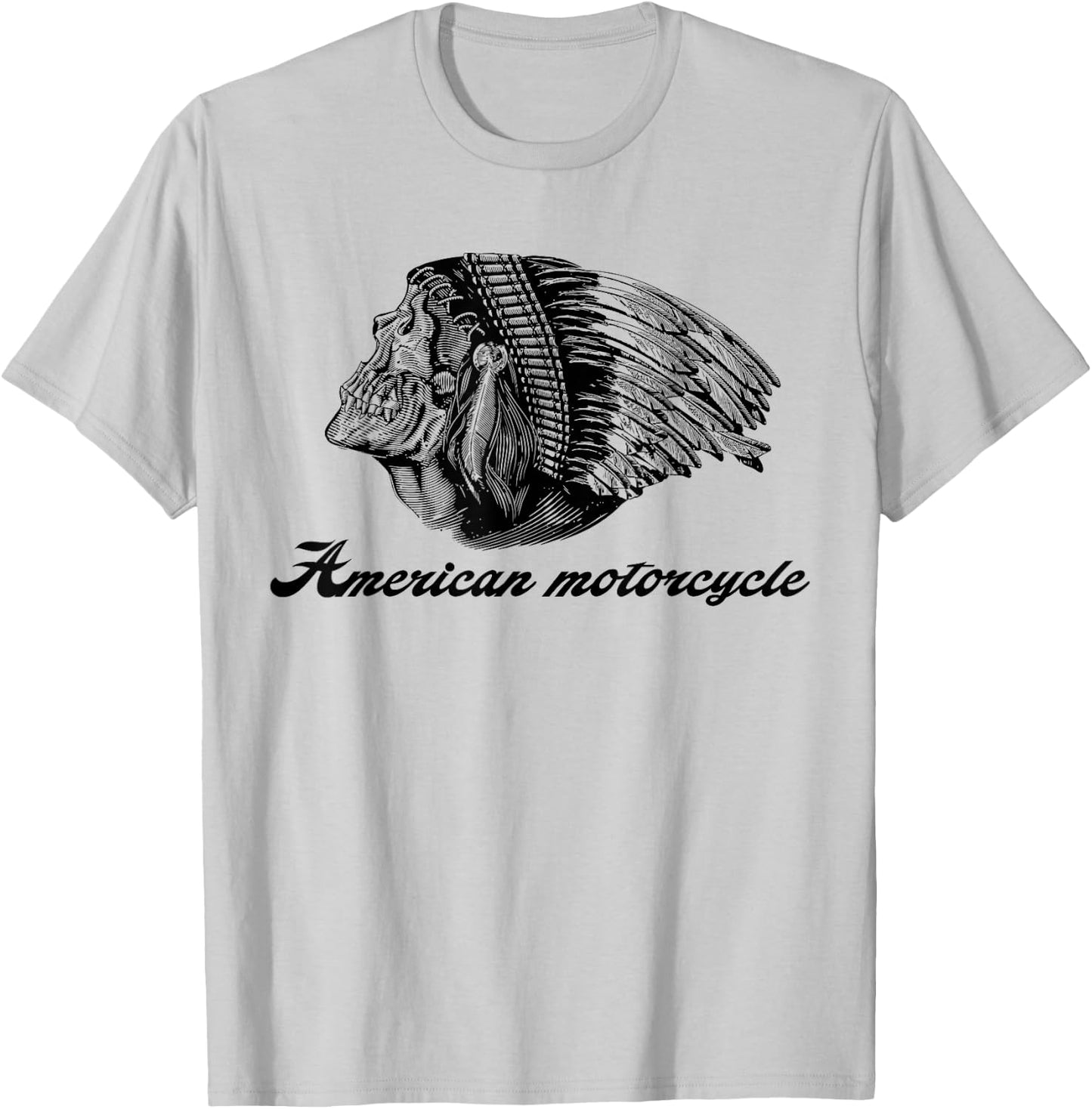 American Motorcycle Skull Native Indian Eagle Chief Vintage T-Shirt - T-Shirt | Ash