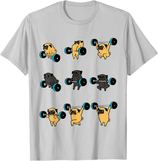 Lifting Pug Gym T- shirt by Huebucket T-Shirt - T-Shirt | Ash