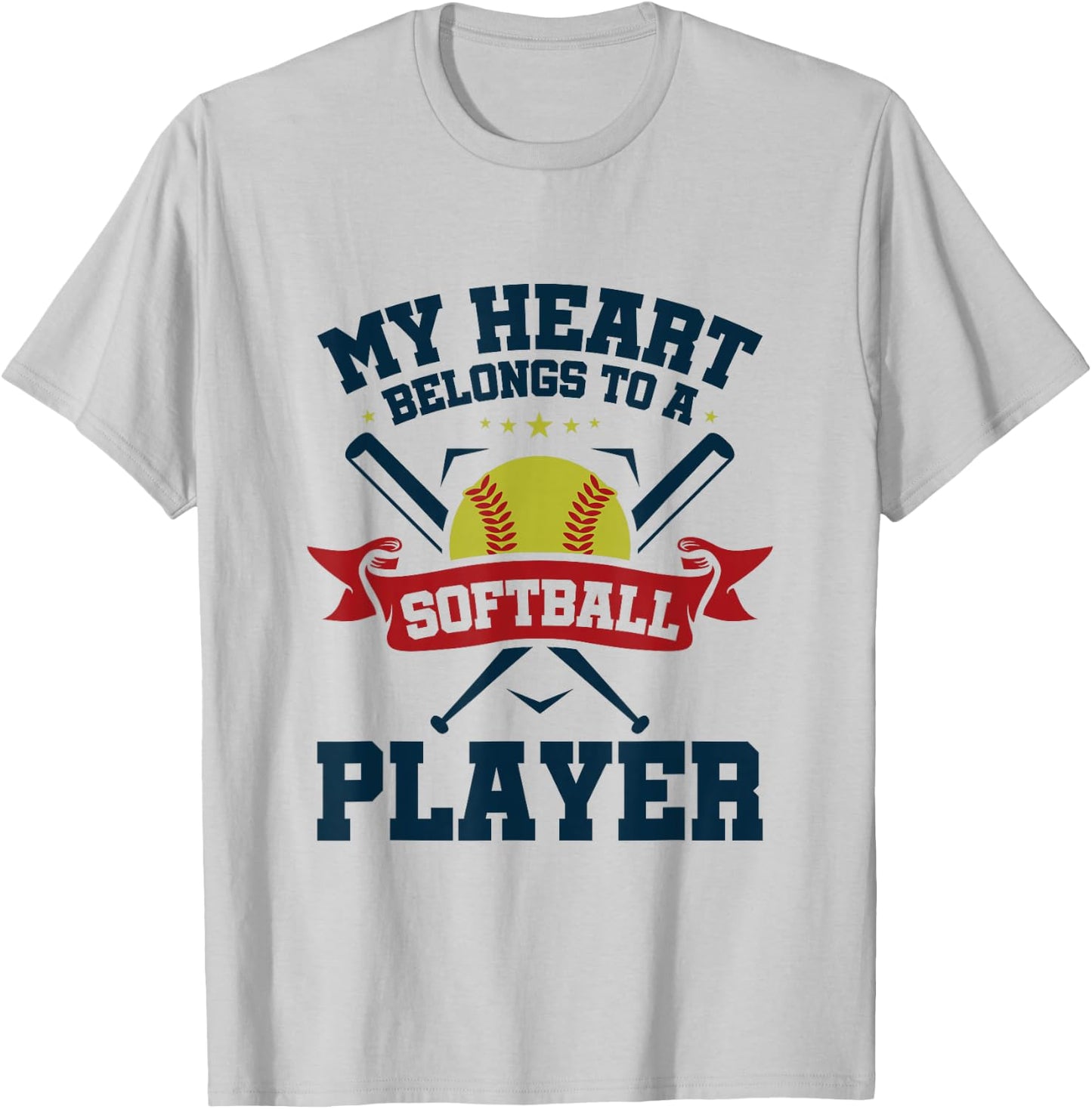 My Heart Belongs To Softball Player Boyfriend Girlfriend T-Shirt - T-Shirt | Ash