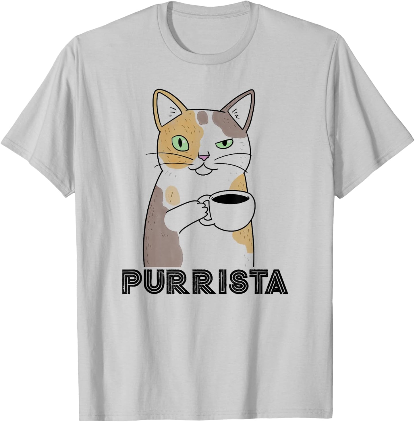Coffee Cat | Purr-ista Barista | Funny Graphic T Shirt T-Shirt - T-Shirt | Ash