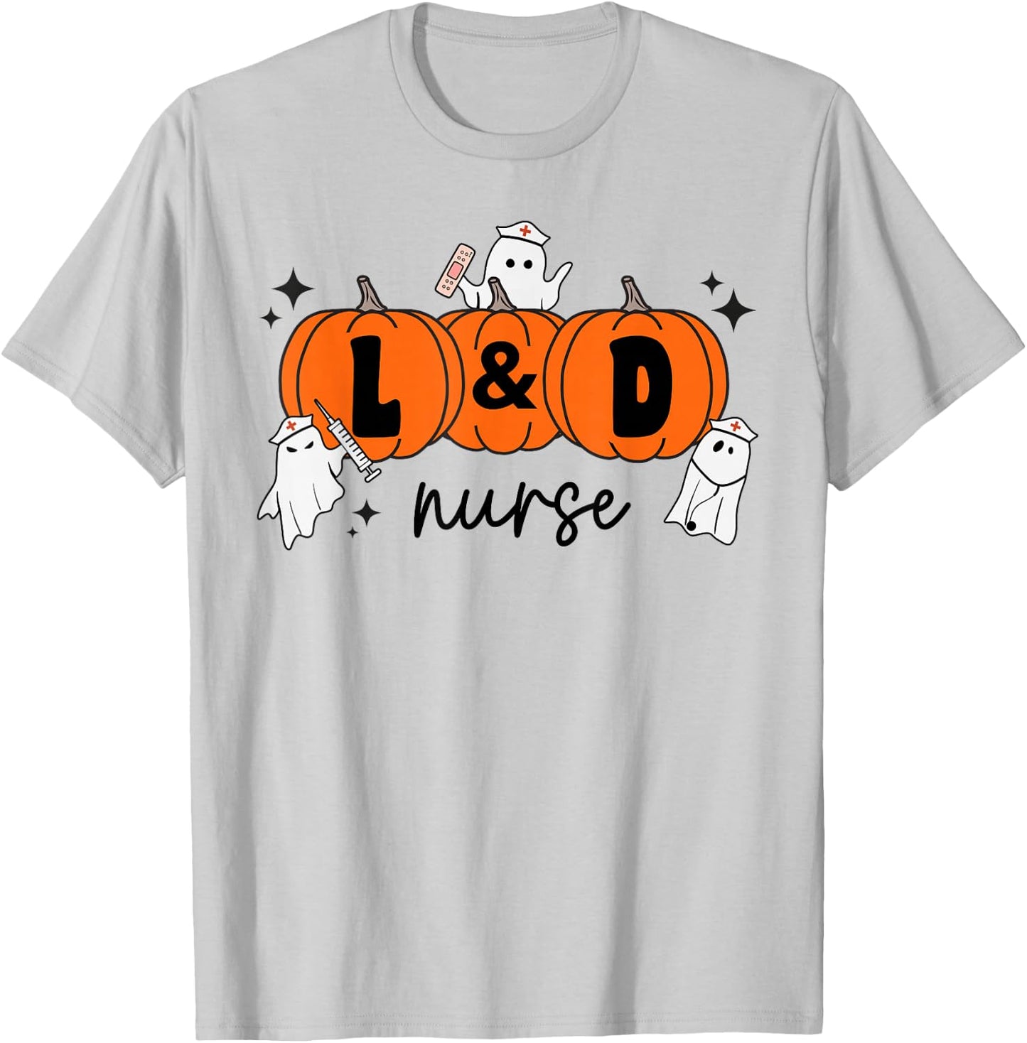 L&D Nurse Crew Ghost Pumpkin Labor and Delivery Halloween T-Shirt - T-Shirt | Ash