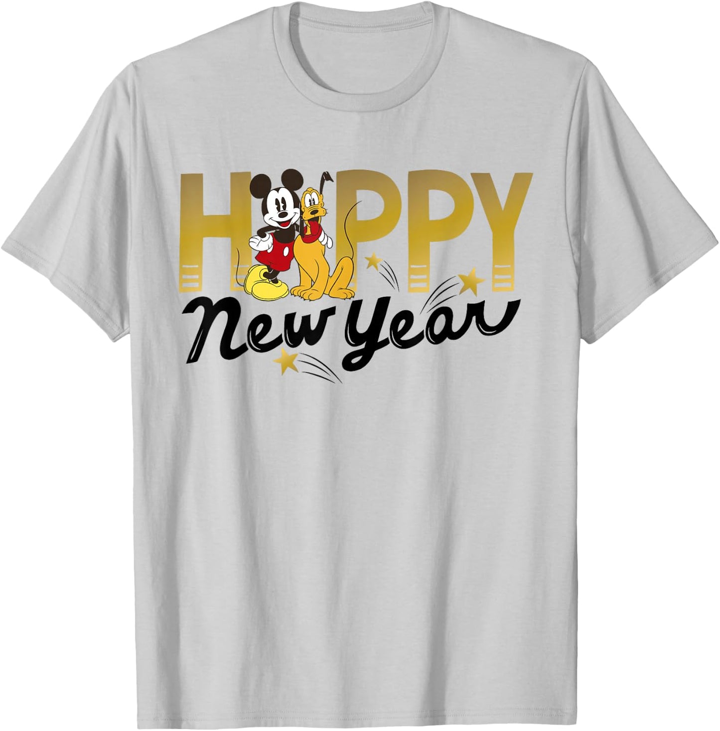 Disney Mickey Mouse and Pluto Happy New Year T-Shirt - T-Shirt | Ash