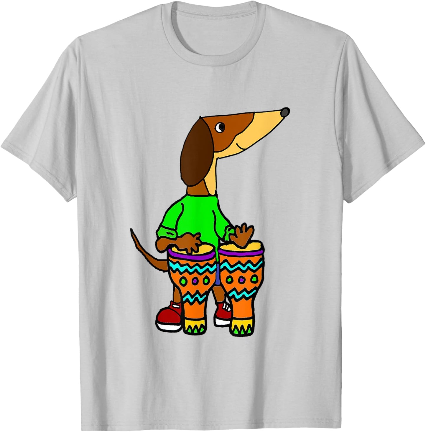 SmileteesMusic Cute Dachshund Playing Bongo Drums T-Shirt - T-Shirt | Ash