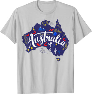 Australia Map Travel Aussie Down Under Australian Home T-Shirt - T-Shirt | Ash