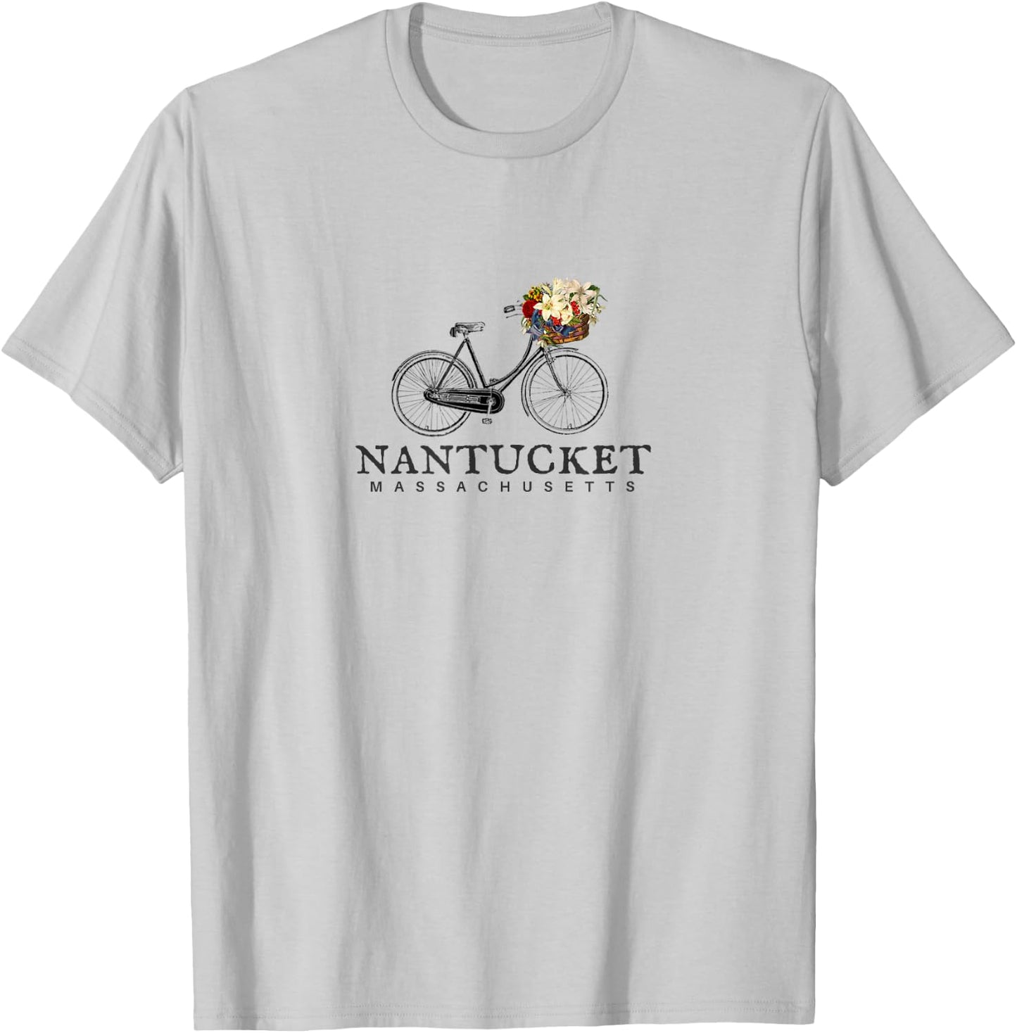 Nantucket , Bike with Flowers Nantucket Mass. T-Shirt - T-Shirt | Ash