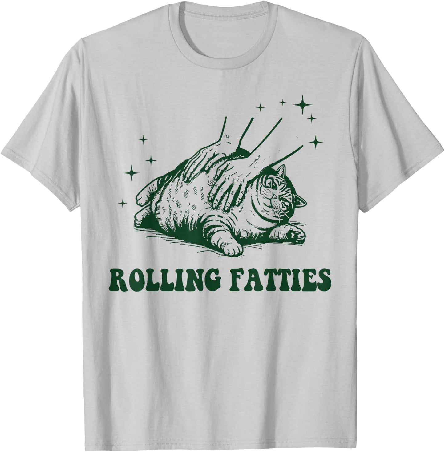 Rolling Fatties Cat Funny Cute Cat Lover Kitten Owner -Adults Grey , Short Sleeve, Small T-Shirt - T-Shirt | Ash