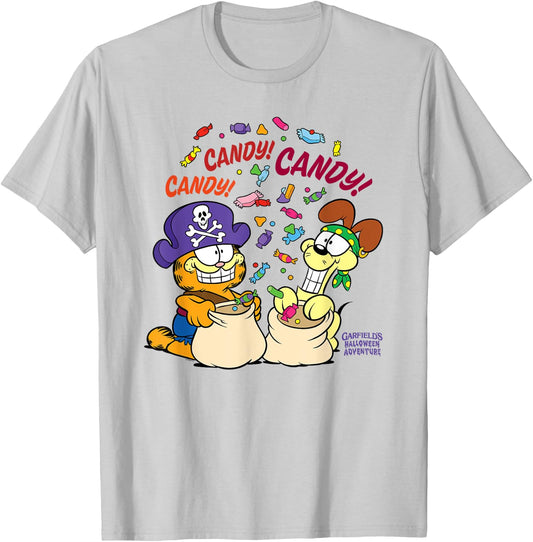Garfield Candy! Candy! Candy! Halloween Cartoon Cat T-Shirt - T-Shirt | Ash