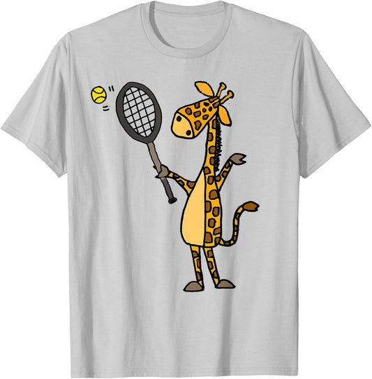SmileteesSports Funny Giraffe Playing Tennis T-Shirt - T-Shirt | Ash