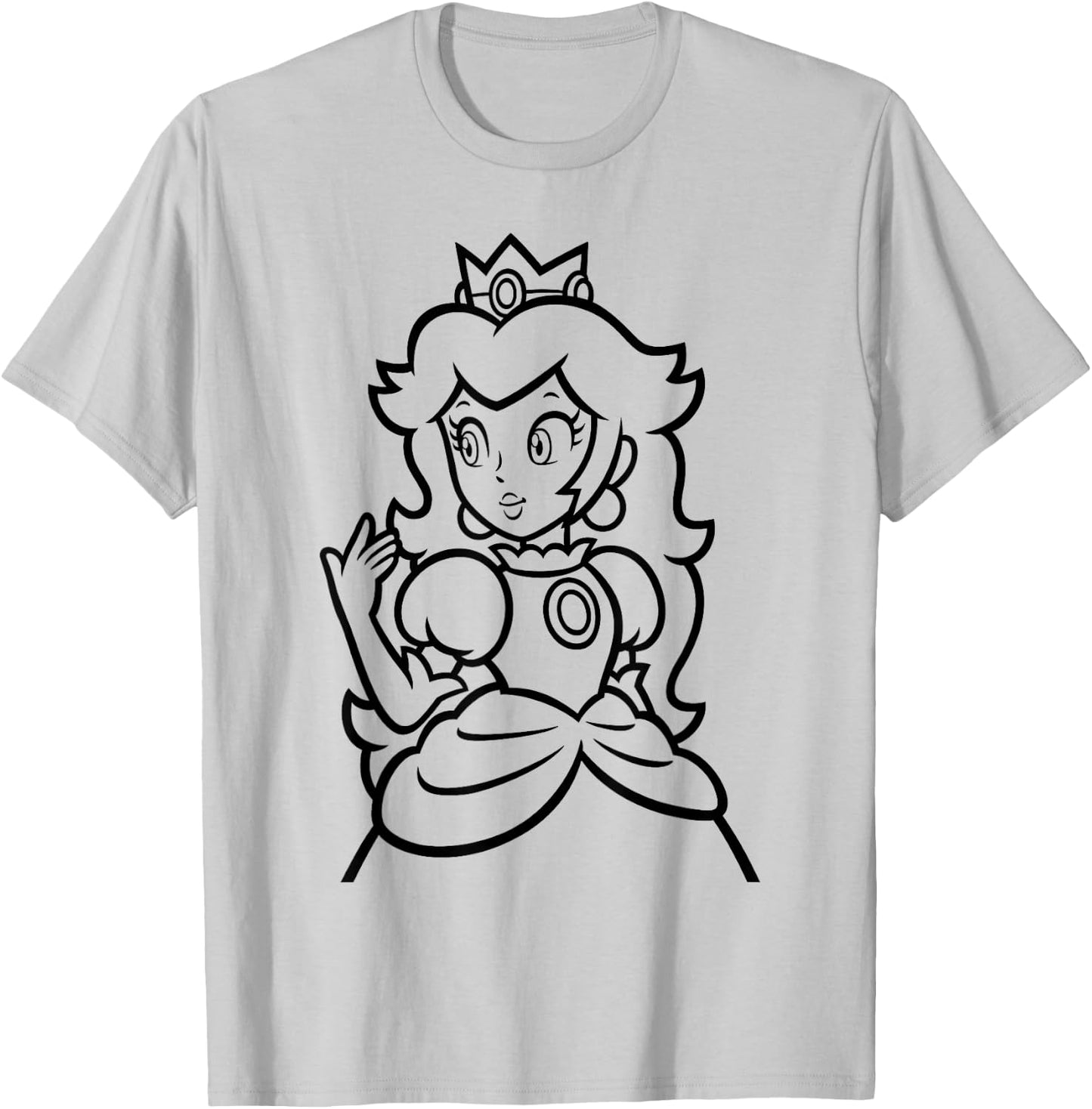 Super Mario Peach Simple Outline Portrait T-Shirt - T-Shirt | Ash