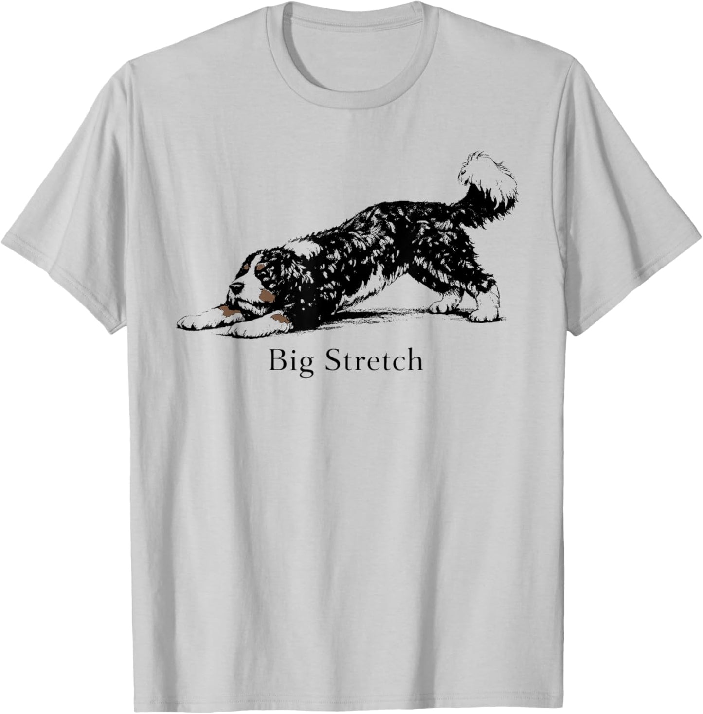 Big Stretch Bernedoodle Stretching Dog Art Pet Lover Design T-Shirt - T-Shirt | Ash