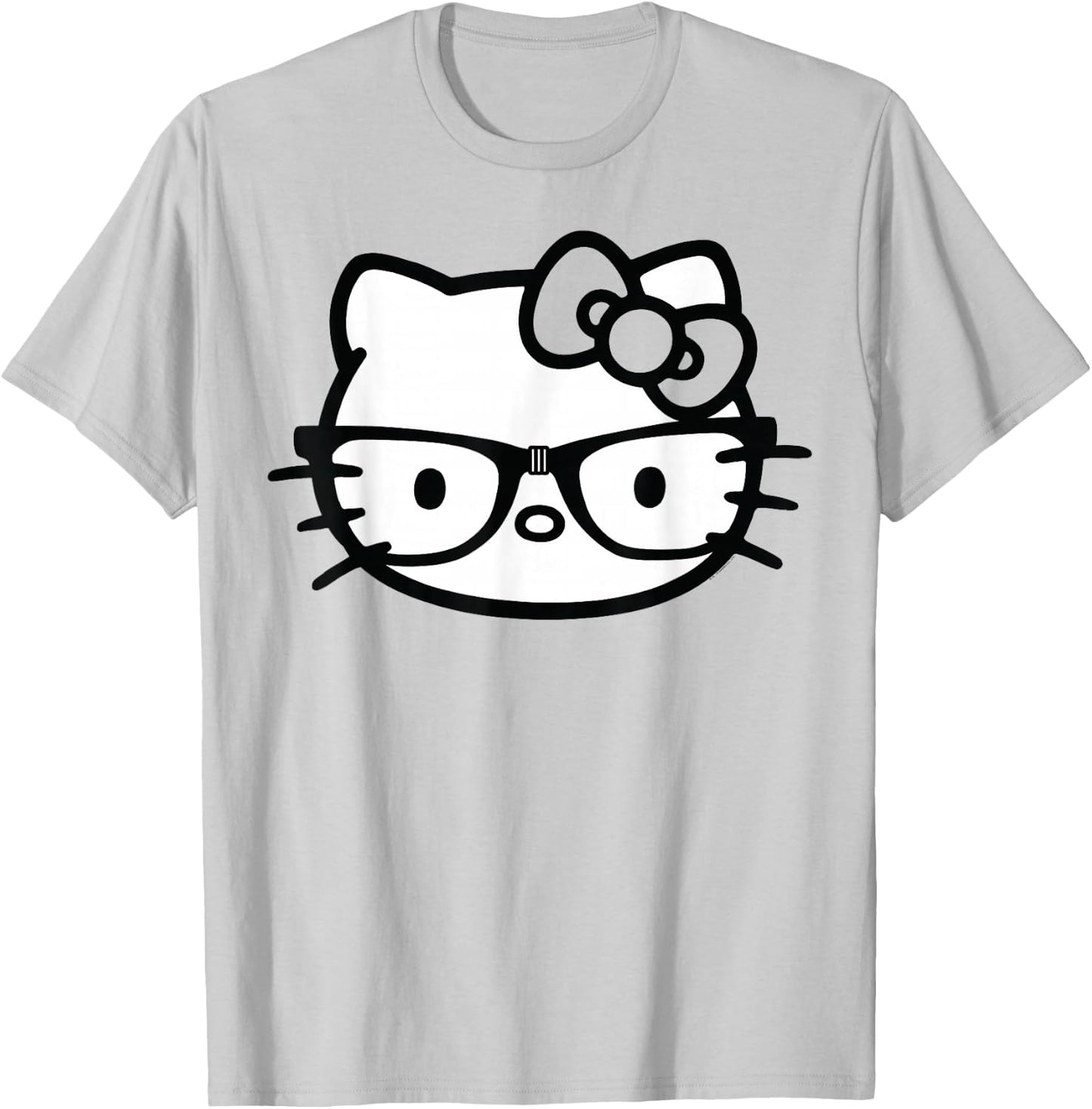 Hello Kitty Black and White Nerd Glasses Short Sleeve T-Shirt - T-Shirt | Ash