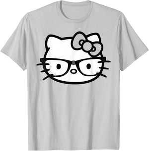 Hello Kitty Black and White Nerd Glasses Short Sleeve T-Shirt - T-Shirt | Ash