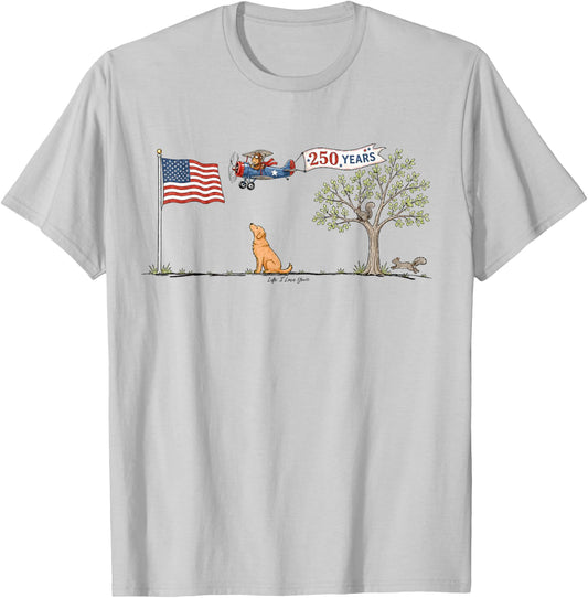 Patriotic American Flag Dog Lovers 250 Years 4th of July T-Shirt - T-Shirt | Ash