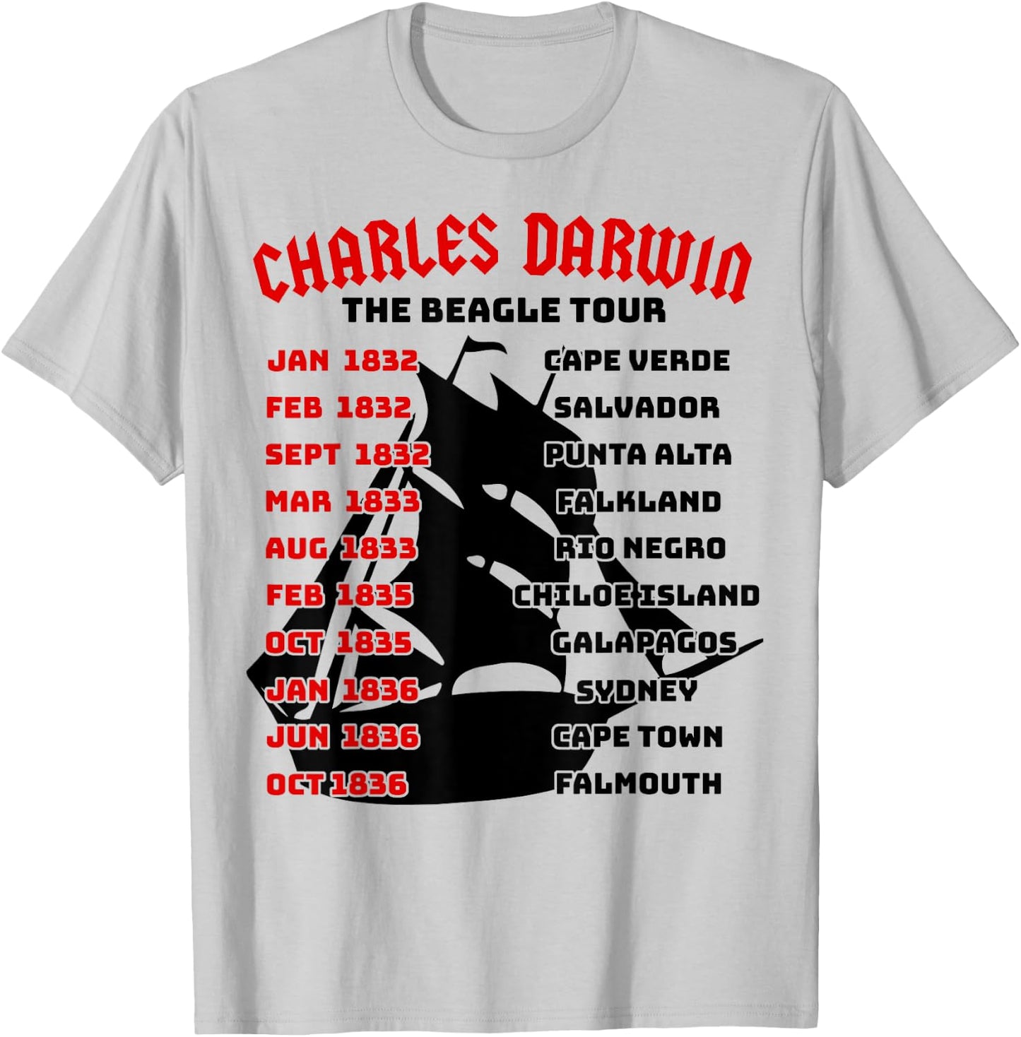 Naturalist Charles Darwin Beagle Meme Tour Earth Day Science T-Shirt - T-Shirt | Ash