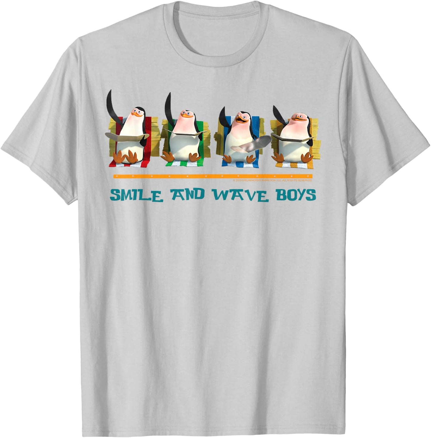 Madagascar Penguins Smile And Wave Text Poster T-Shirt - T-Shirt | Ash