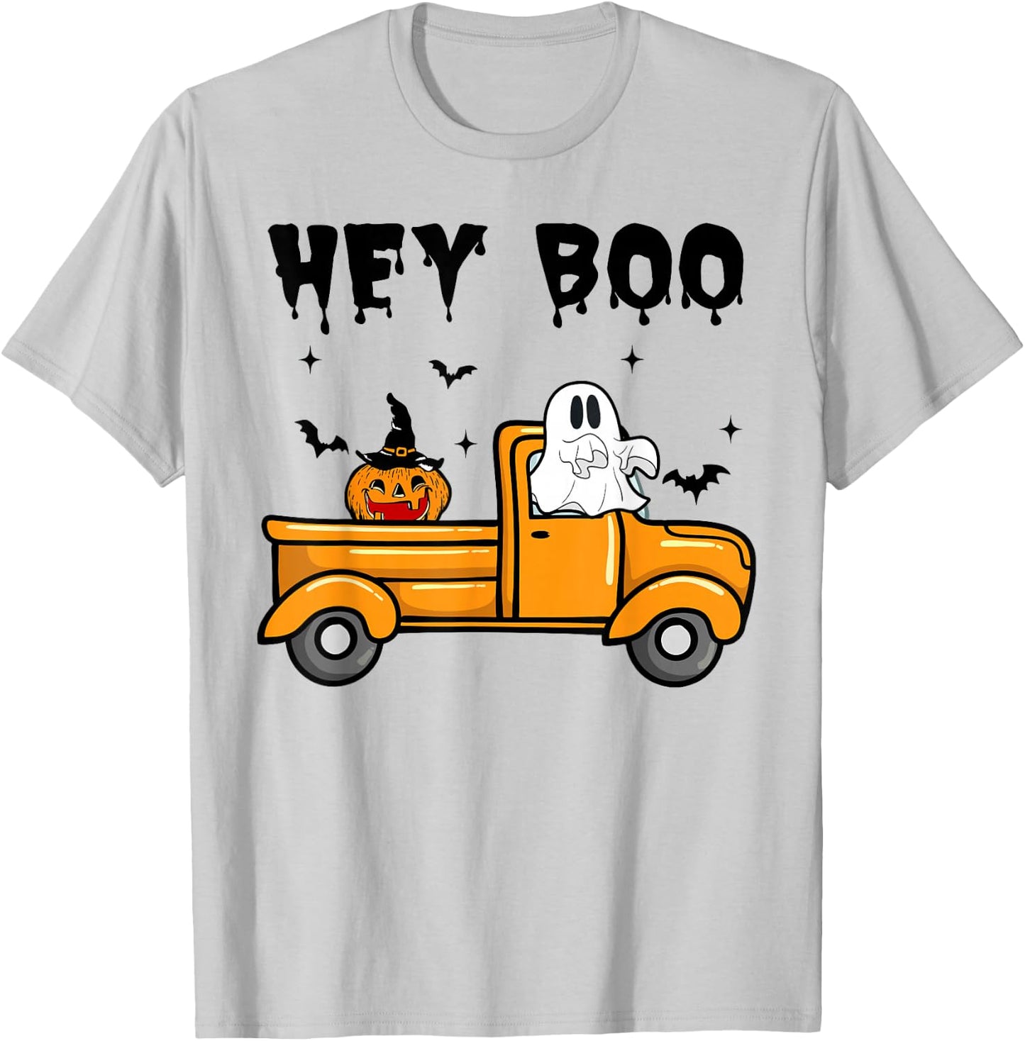 Toddler Hey Boo Cute Ghost Halloween Monster Truck Funny Boy T-Shirt - T-Shirt | Ash