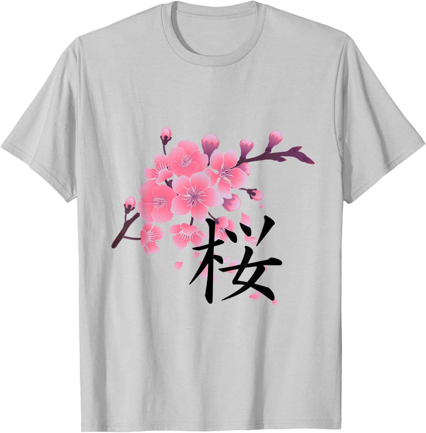 Sakura Cherry Blossoms with Japanese Kanji T-Shirt - T-Shirt | Ash