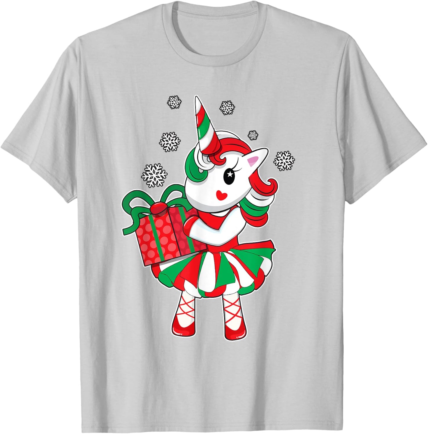 Christmas Unicorn Fun Girls Kids Snowflake Holiday Xmas Gift T-Shirt - T-Shirt | Ash