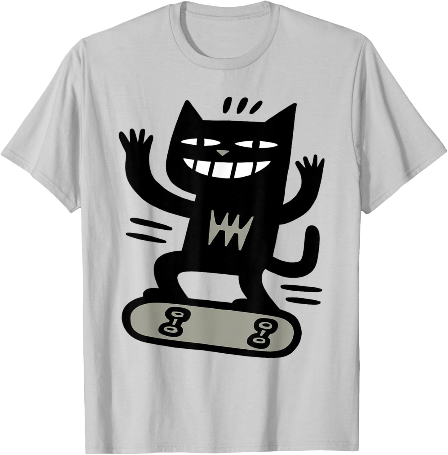 Skateboarding Cat Extreme Sports Cartoon T-Shirt - T-Shirt | Ash