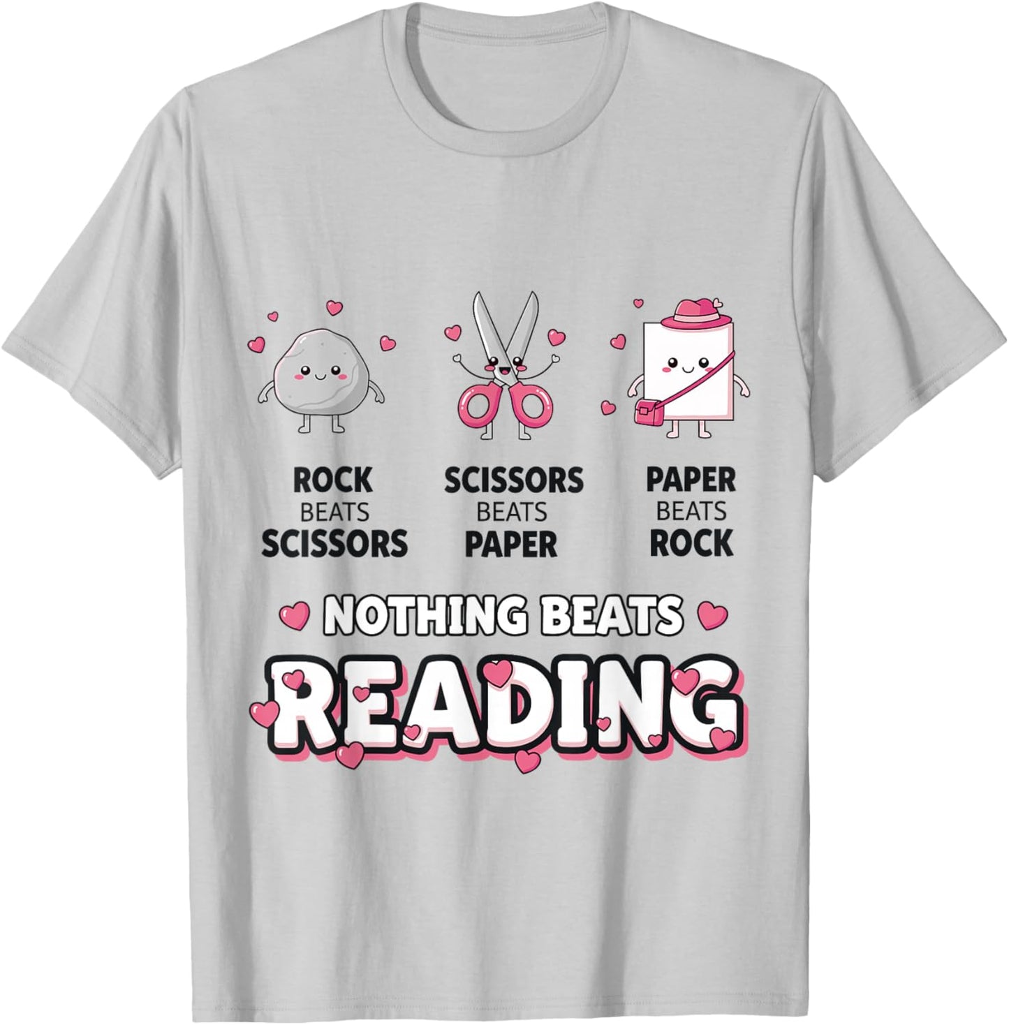 Nothing Beats Reading Rock Paper Scissors Funny Book Lover T-Shirt - T-Shirt | Ash