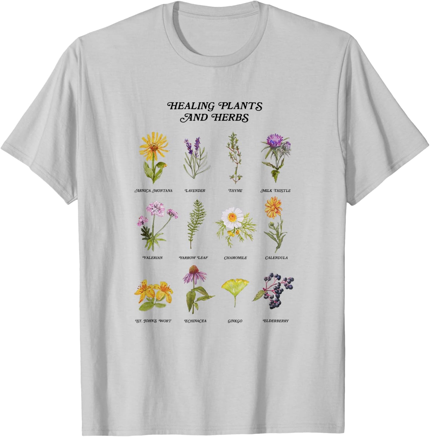Healing Plants and Herbs Wild Flower Bohemian Garden T-Shirt - T-Shirt | Ash