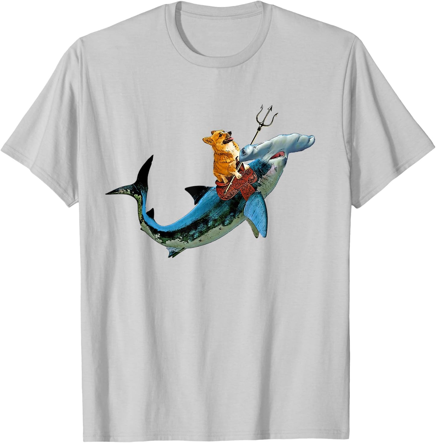 Aquadog the Corgi rides Hammerhead Shark shirt of radness Men Women Girls Kids T-Shirt - T-Shirt | Ash