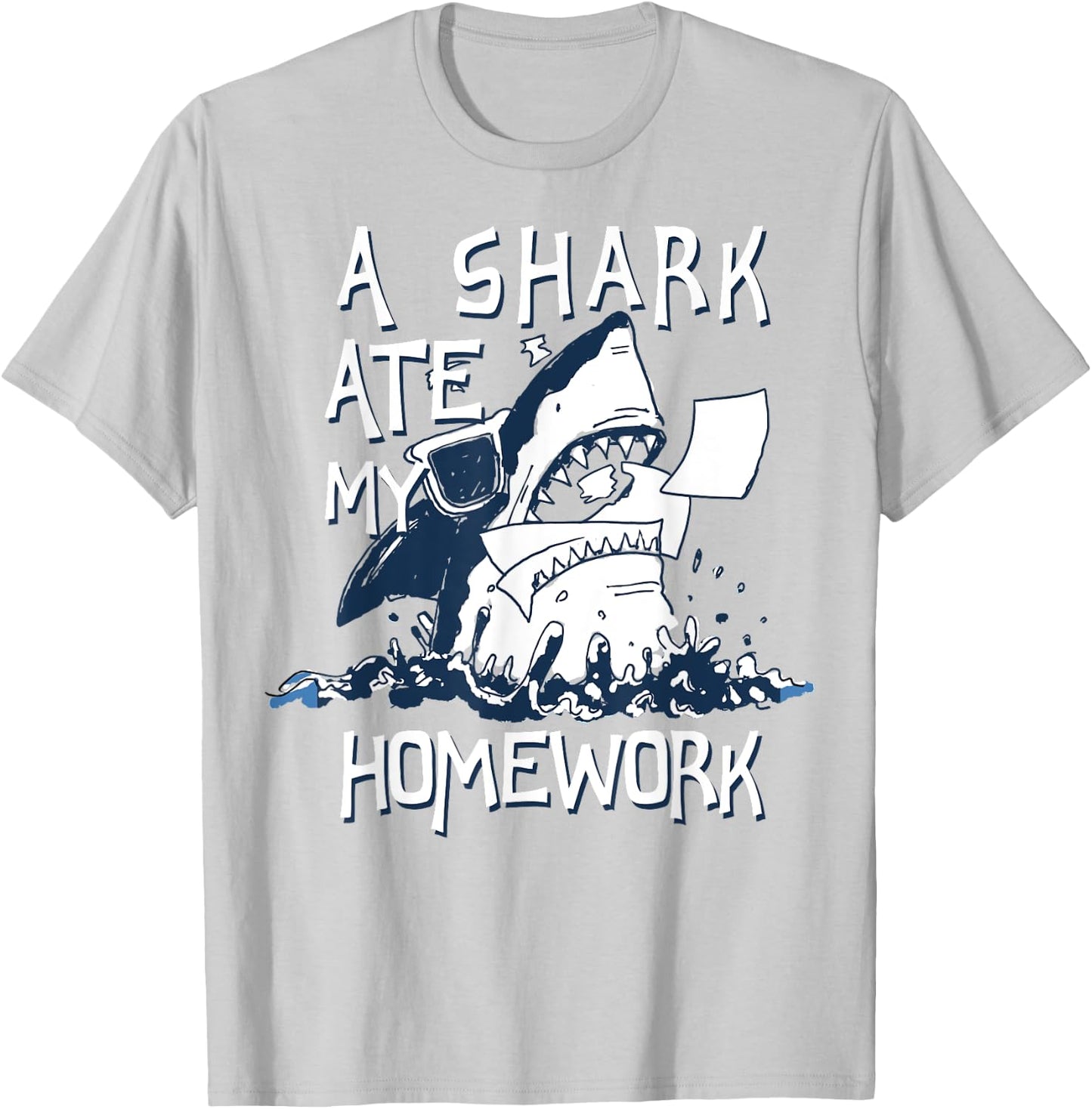 Shark Ate My Homework T-Shirt - T-Shirt | Ash