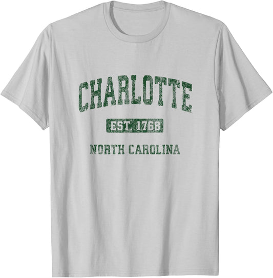 Charlotte North Carolina NC Vintage Athletic Sports Design T-Shirt - T-Shirt | Ash