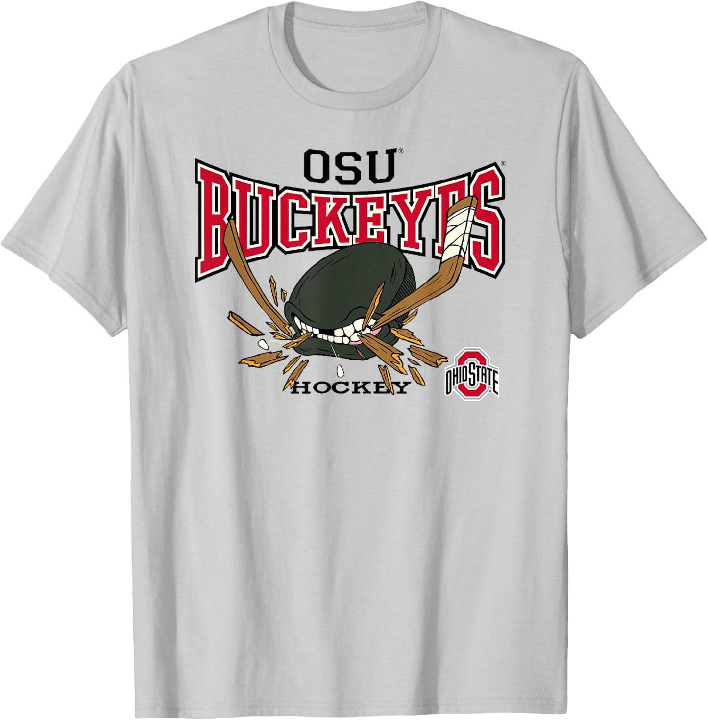 Ohio State Buckeyes Hockey Bite Gray Officially Licensed T-Shirt - T-Shirt | Ash