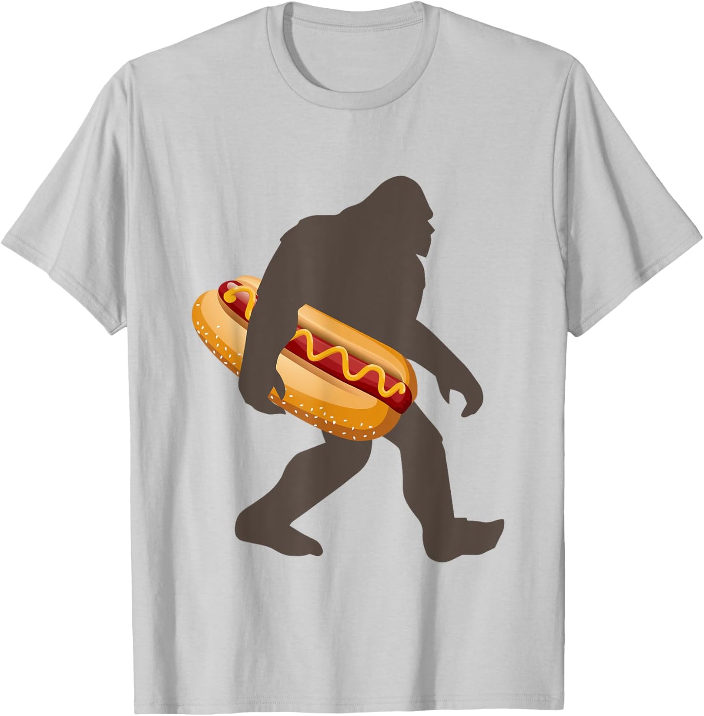 Bigfoot Carrying Hot Dog, Funny Sasquatch Gift T-Shirt - T-Shirt | Ash
